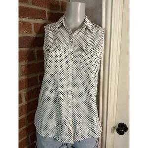 Lee Polka Dot Sleeveless Button Down Blouse Black White Classic Top S Capsule